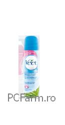 Crema depilatoare Spray  cu aloe vera si vitamina E pentru piele sensibila - Veet
